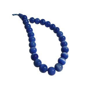 Blue Beaded Round Glossy Agate Beads Handmade Jewelry Unique Design 7 Inch Gift